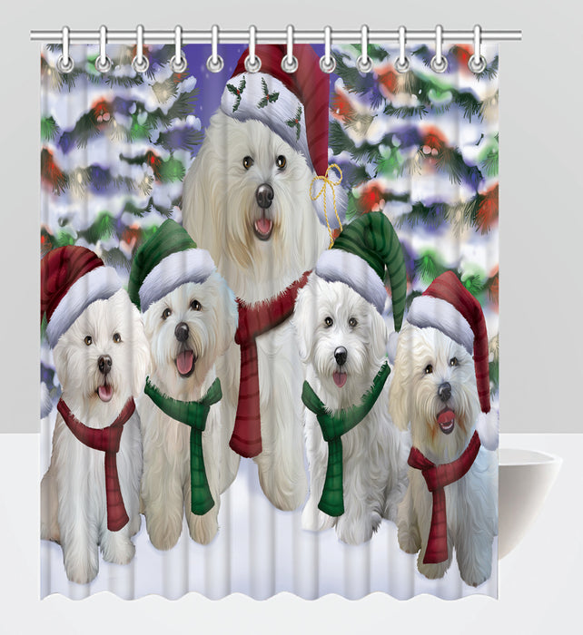Bichon Frise Dogs Christmas Family Portrait in Holiday Scenic Background Shower Curtain