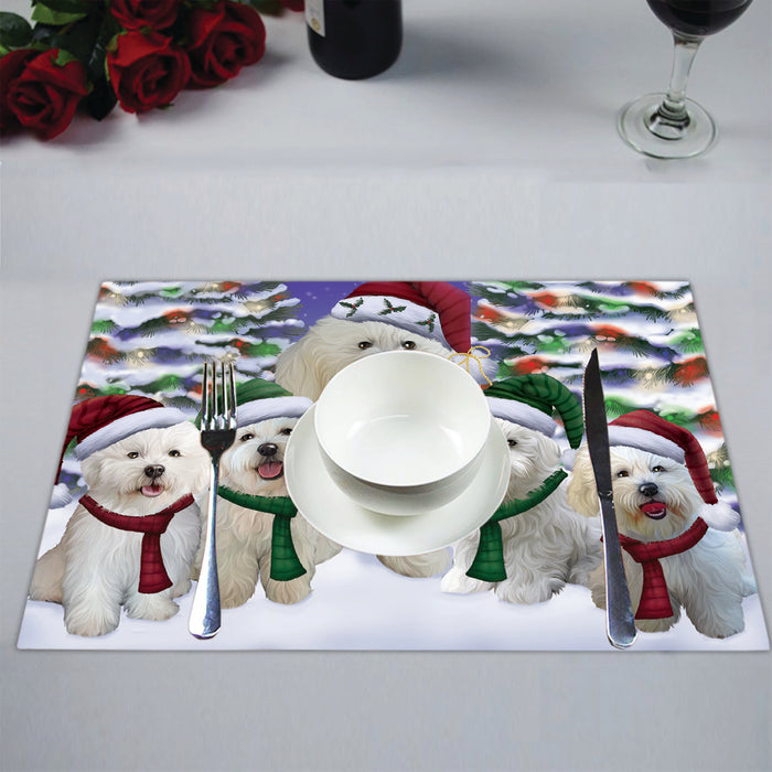 Bichon Frise Dogs Christmas Family Portrait in Holiday Scenic Background Placemat
