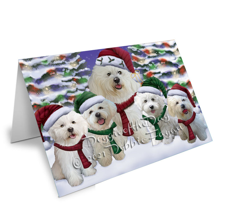 Christmas Family Portrait Bichon Frise Dog Handmade Artwork Assorted Pets Greeting Cards and Note Cards with Envelopes for All Occasions and Holiday Seasons