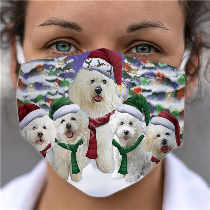 Bichon Frise Dogs Christmas Family Portrait in Holiday Scenic Background Face Mask FM48319
