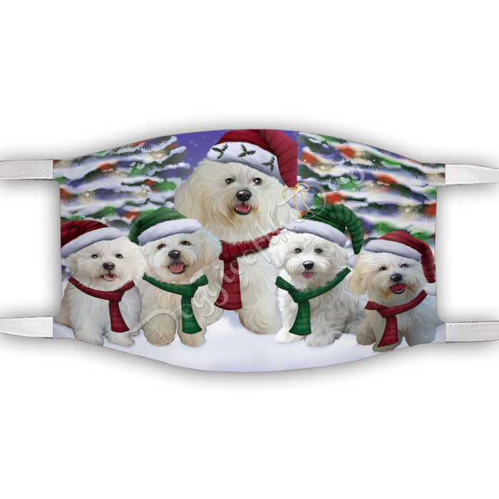 Bichon Frise Dogs Christmas Family Portrait in Holiday Scenic Background Face Mask FM48319