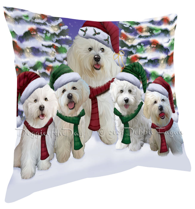 Christmas Family Portrait Bichon Frise Dog Pillow with Top Quality High-Resolution Images - Ultra Soft Pet Pillows for Sleeping - Reversible & Comfort - Ideal Gift for Dog Lover - Cushion for Sofa Couch Bed - 100% Polyester