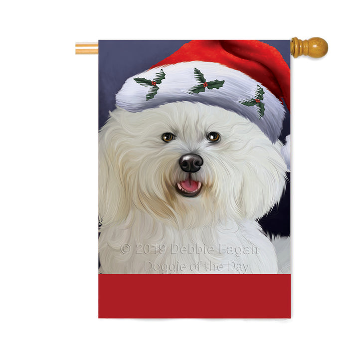 Personalized Christmas Holidays Bichon Frise Dog Wearing Santa Hat Portrait Head Custom House Flag FLG-DOTD-A59860