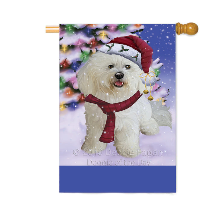 Personalized Winterland Wonderland Bichon Frise Dog In Christmas Holiday Scenic Background Custom House Flag FLG-DOTD-A61294