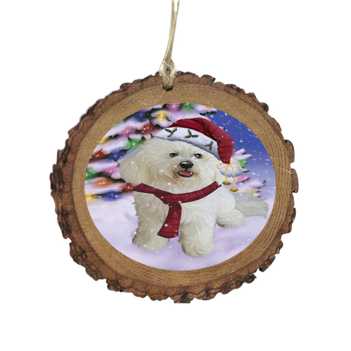 Winterland Wonderland Bichon Frise Dog In Christmas Holiday Scenic Background Wooden Christmas Ornament WOR49520