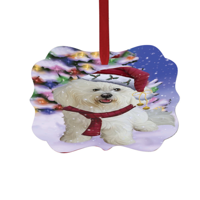 Winterland Wonderland Bichon Frise Dog In Christmas Holiday Scenic Background Double-Sided Photo Benelux Christmas Ornament LOR49520