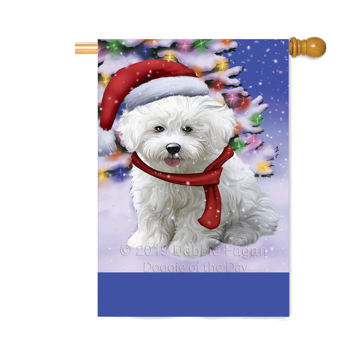 Personalized Winterland Wonderland Bichon Frise Dog In Christmas Holiday Scenic Background Custom House Flag FLG-DOTD-A61295