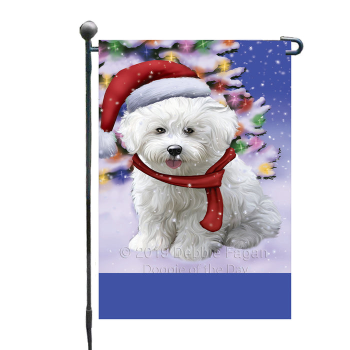 Personalized Winterland Wonderland Bichon Frise Dog In Christmas Holiday Scenic Background Custom Garden Flags GFLG-DOTD-A61239