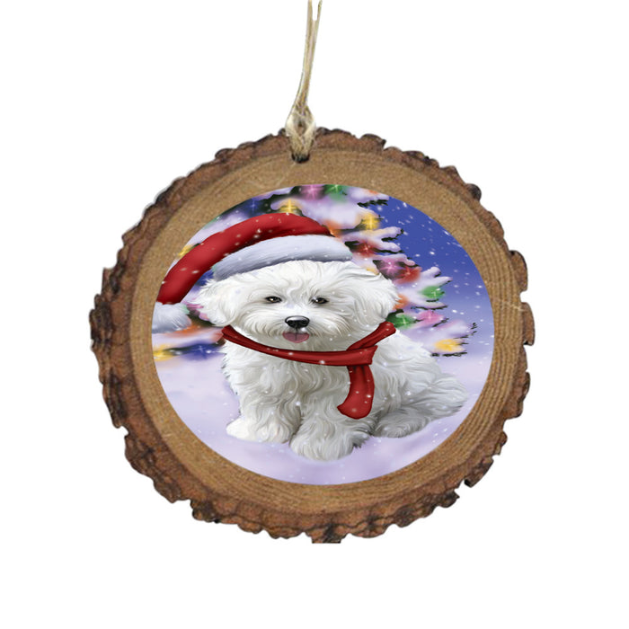 Winterland Wonderland Bichon Frise Dog In Christmas Holiday Scenic Background Wooden Christmas Ornament WOR49521