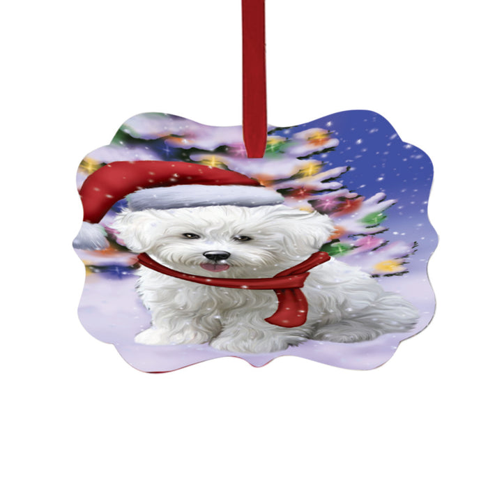 Winterland Wonderland Bichon Frise Dog In Christmas Holiday Scenic Background Double-Sided Photo Benelux Christmas Ornament LOR49521