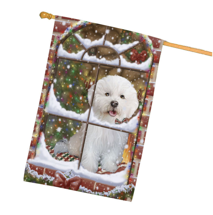 Please come Home for Christmas Bichon Frise Dog House Flag Outdoor Decorative Double Sided Pet Portrait Weather Resistant Premium Quality Animal Printed Home Decorative Flags 100% Polyester FLG67981