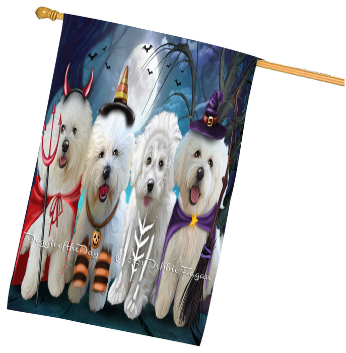 Halloween Trick or Treat Bichon Frise Dogs House Flag Outdoor Decorative Double Sided Pet Portrait Weather Resistant Premium Quality Animal Printed Home Decorative Flags 100% Polyester