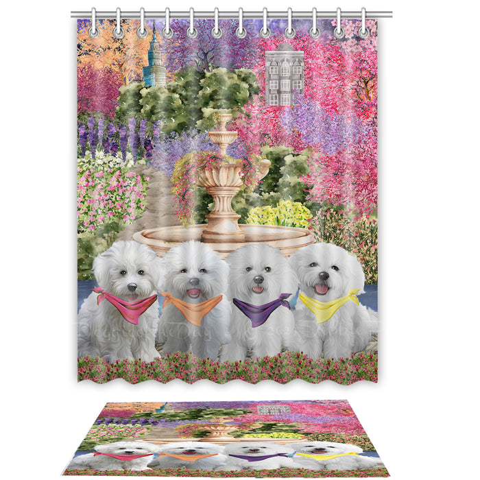 Bichon Frise Shower Curtain & Bath Mat Set - Explore a Variety of Personalized Designs - Custom Rug and Curtains with hooks for Bathroom Decor - Pet and Dog Lovers Gift