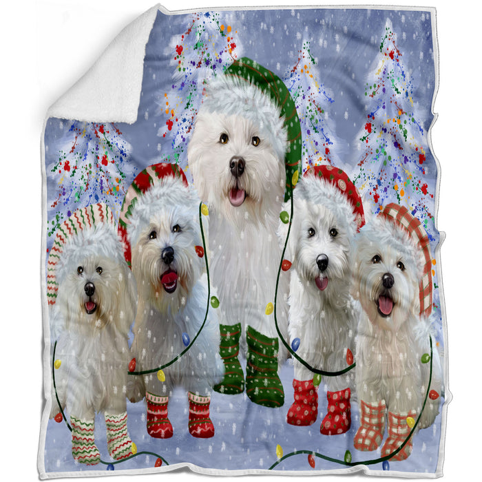 Christmas Lights and Bichon Frise Dogs Blanket - Lightweight Soft Cozy and Durable Bed Blanket - Animal Theme Fuzzy Blanket for Sofa Couch
