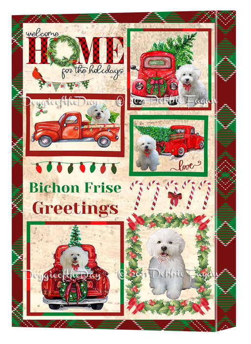 Welcome Home for Christmas Holidays Bichon Frise Dogs Canvas Wall Art Decor - Premium Quality Canvas Wall Art for Living Room Bedroom Home Office Decor Ready to Hang CVS149309