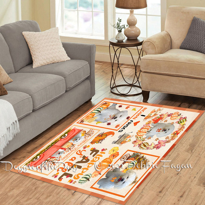 Happy Fall Y'all Pumpkin Bichon Frise Dogs Polyester Living Room Carpet Area Rug ARUG66663