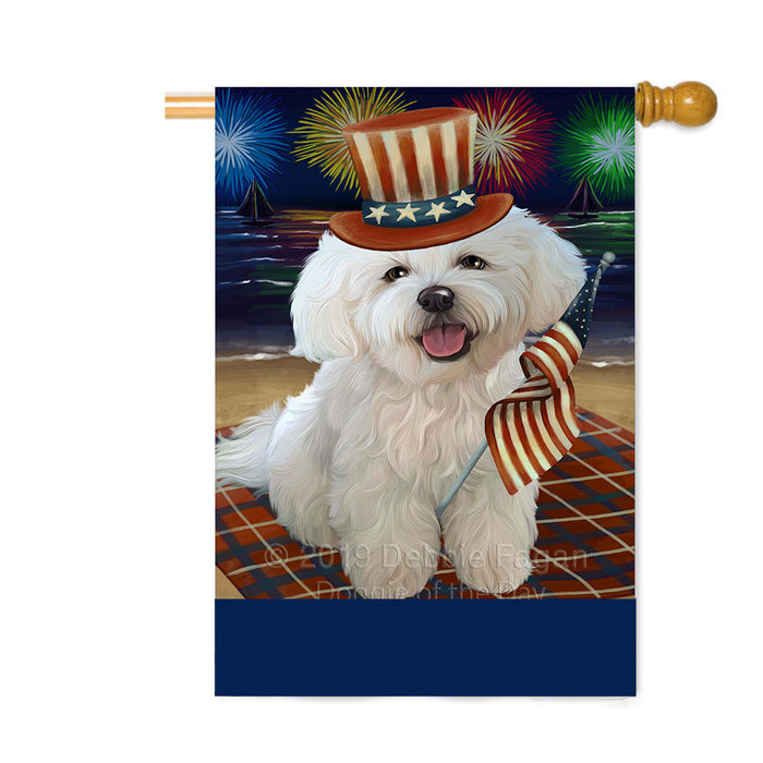 Personalized 4th of July Firework Bichon Frise Dog Custom House Flag FLG-DOTD-A57843