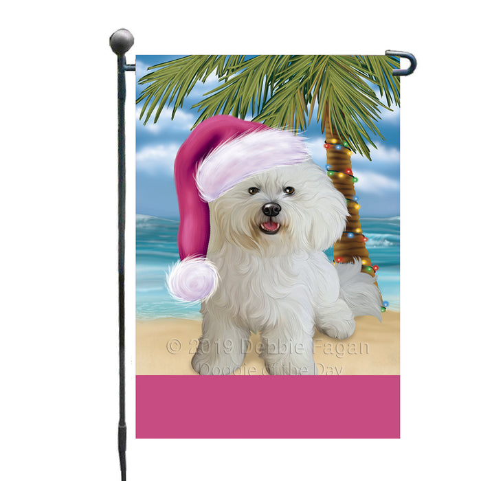 Personalized Summertime Happy Holidays Christmas Bichon Frise Dog on Tropical Island Beach  Custom Garden Flags GFLG-DOTD-A60410