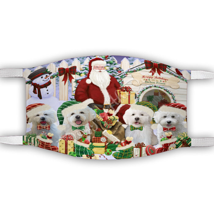 Happy Holidays Christmas Bichon Frise Dogs House Gathering Face Mask FM48222