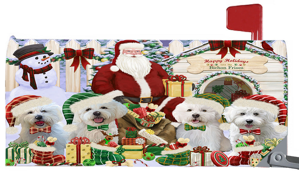 Happy Holidays Christmas Bichon Frise Dogs House Gathering 6.5 x 19 Inches Magnetic Mailbox Cover Post Box Cover Wraps Garden Yard Décor MBC48790