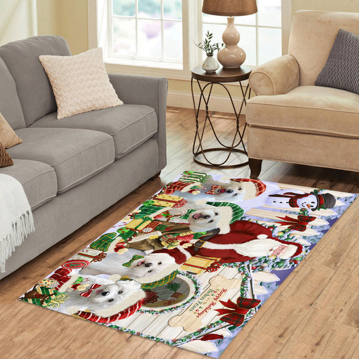 Happy Holidays Christma Bichon Frise Dogs House Gathering Area Rug