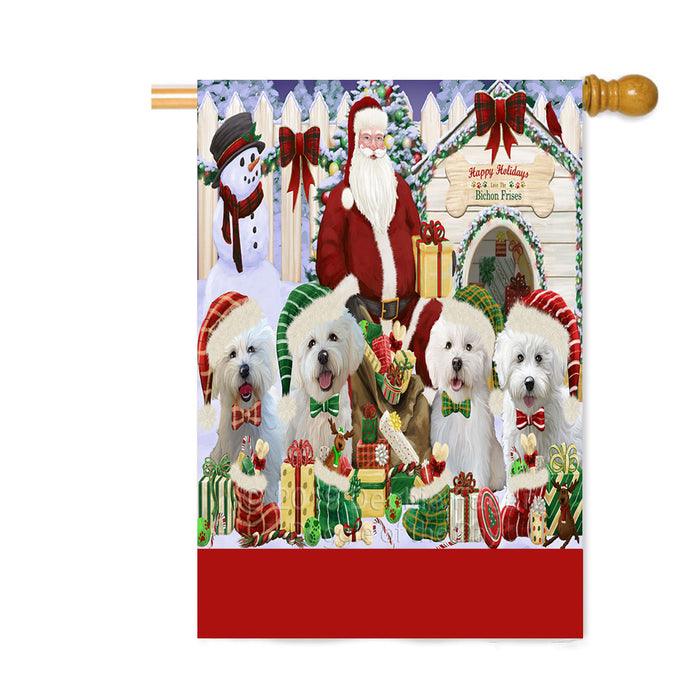 Personalized Happy Holidays Christmas Bichon Frise Dogs House Gathering Custom House Flag FLG-DOTD-A58557