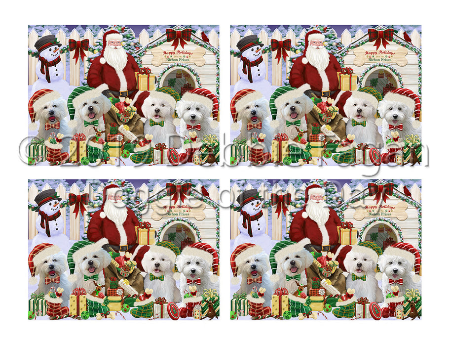 Happy Holidays Christmas Bichon Frise Dogs House Gathering Placemat