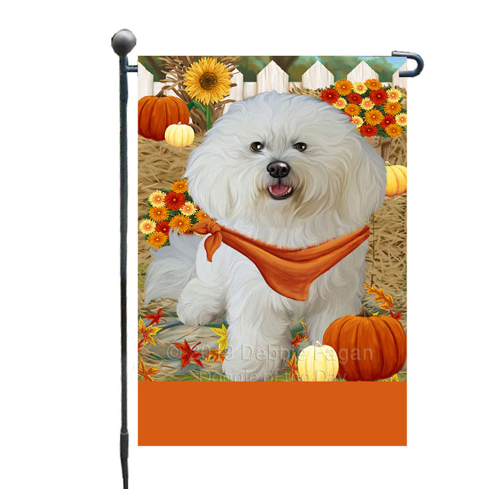 Personalized Fall Autumn Greeting Bichon Frise Dog with Pumpkins Custom Garden Flags GFLG-DOTD-A61810
