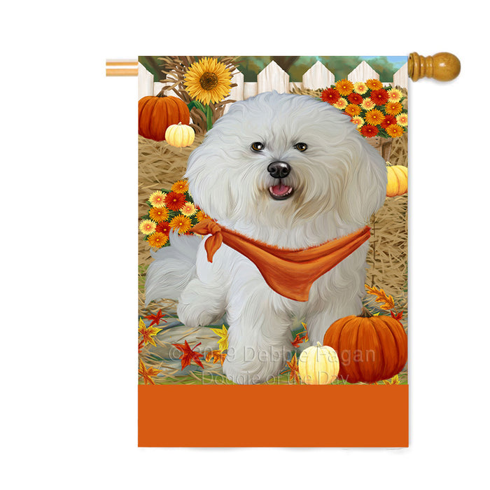 Personalized Fall Autumn Greeting Bichon Frise Dog with Pumpkins Custom House Flag FLG-DOTD-A61866