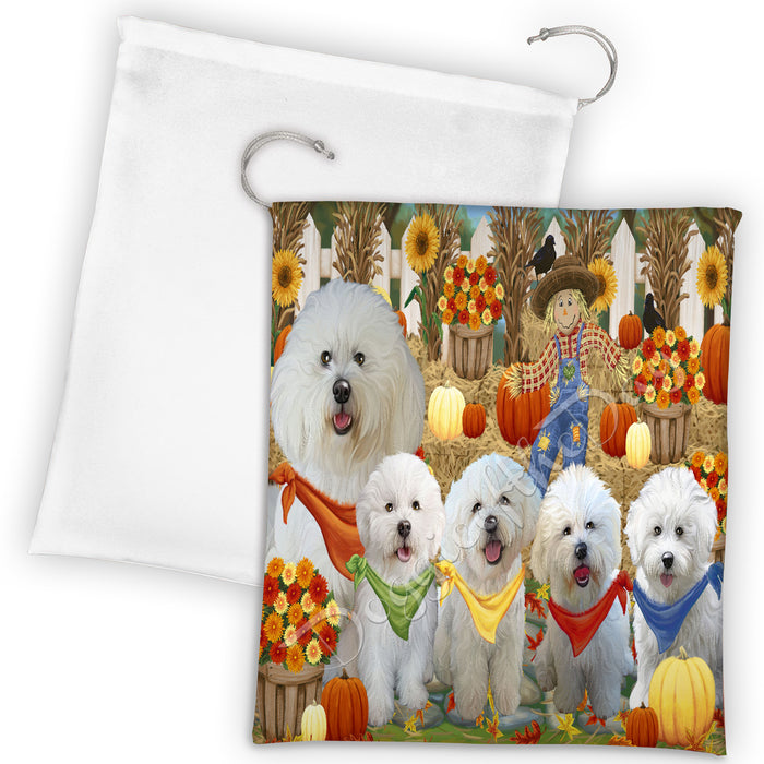 Fall Festive Harvest Time Gathering Bichon Frise Dogs Drawstring Laundry or Gift Bag LGB48378