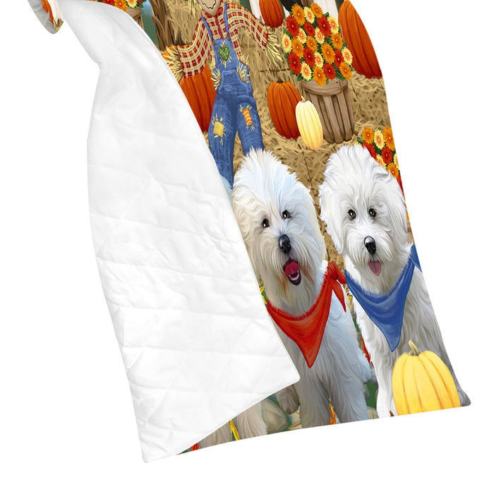 Fall Festive Harvest Time Gathering Bichon Frise Dogs Quilt