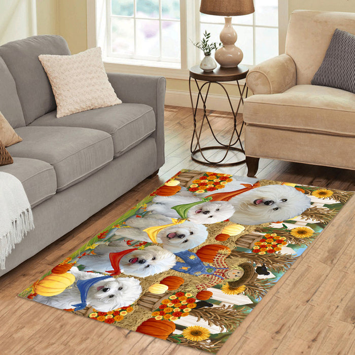 Fall Festive Harvest Time Gathering Bichon Frise Dogs Area Rug
