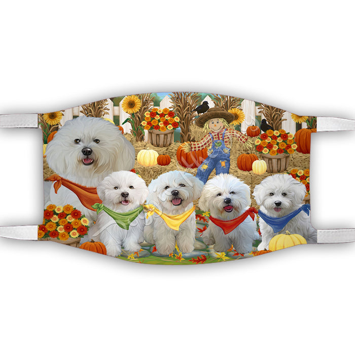 Fall Festive Harvest Time Gathering  Bichon Frise Dogs Face Mask FM48511