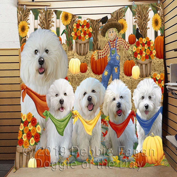 Fall Festive Harvest Time Gathering Bichon Frise Dogs Quilt