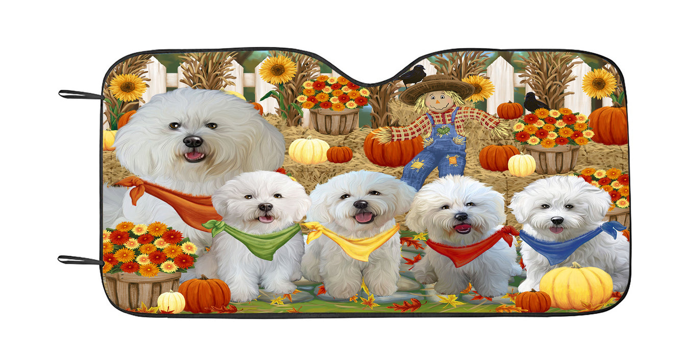 Fall Festive Harvest Time Gathering Bichon Frise Dogs Car Sun Shade