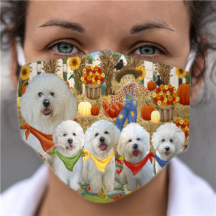 Fall Festive Harvest Time Gathering  Bichon Frise Dogs Face Mask FM48511
