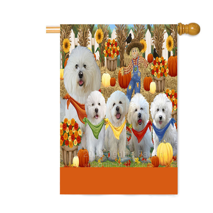 Personalized Fall Festive Gathering Bichon Frise Dogs with Pumpkins Custom House Flag FLG-DOTD-A61867
