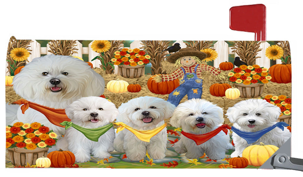 Fall Festive Harvest Time Gathering Bichon Frise Dogs 6.5 x 19 Inches Magnetic Mailbox Cover Post Box Cover Wraps Garden Yard Décor MBC49060