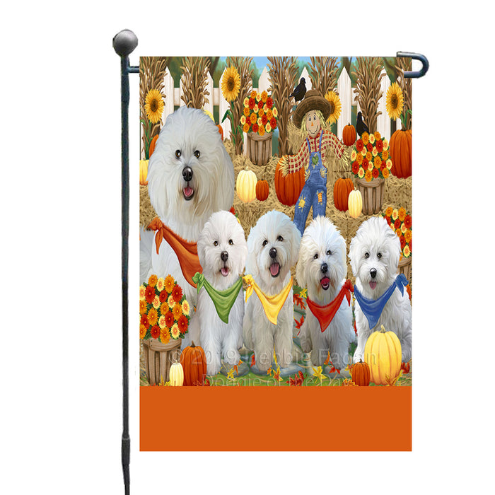 Personalized Fall Festive Gathering Bichon Frise Dogs with Pumpkins Custom Garden Flags GFLG-DOTD-A61811