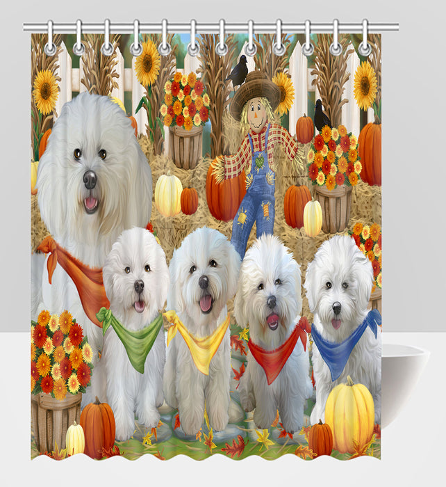 Fall Festive Harvest Time Gathering Bichon Frise Dogs Shower Curtain