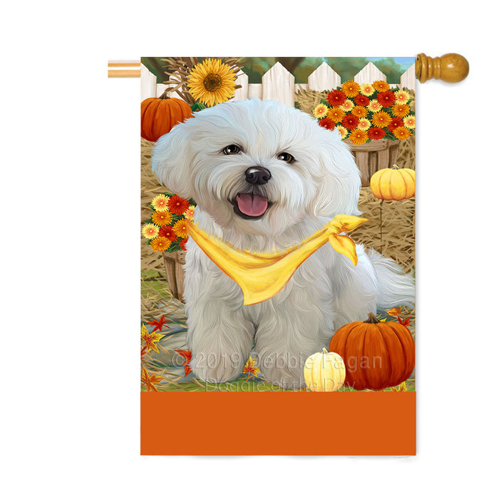 Personalized Fall Autumn Greeting Bichon Frise Dog with Pumpkins Custom House Flag FLG-DOTD-A61868