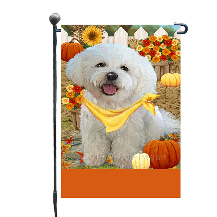 Personalized Fall Autumn Greeting Bichon Frise Dog with Pumpkins Custom Garden Flags GFLG-DOTD-A61812