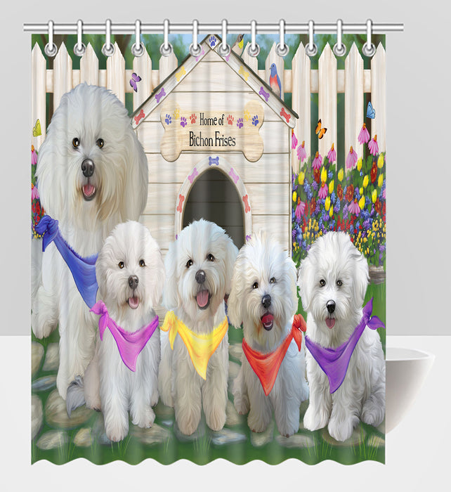 Spring Dog House Bichon Frise Dogs Shower Curtain