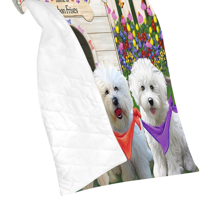 Spring Dog House Bichon Frise Dogs Quilt