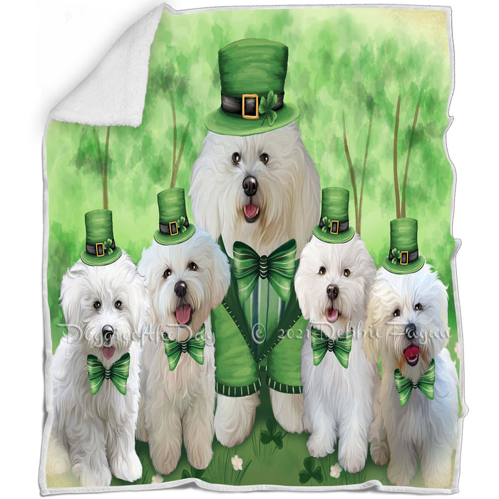 St. Patricks Day Irish Family Portrait Bichon Frises Dog Blanket BLNKT58413