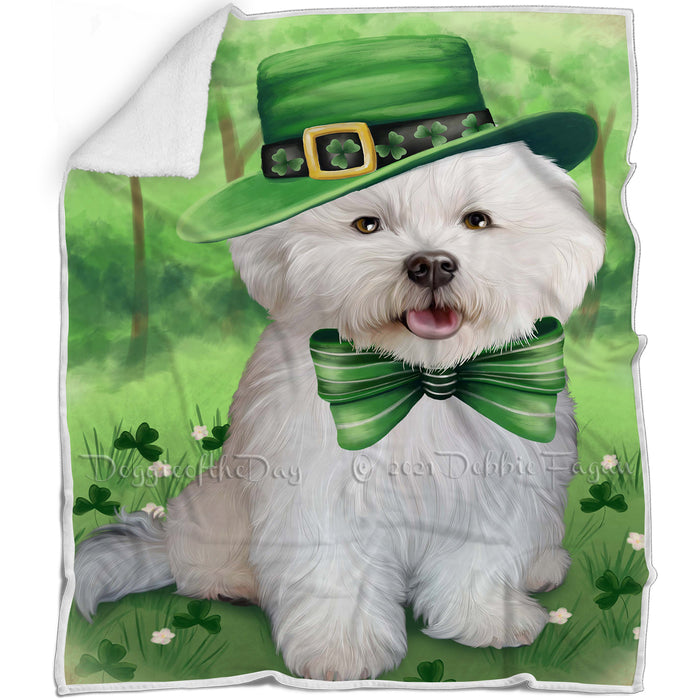 St. Patricks Day Irish Portrait Bichon Frise Dog Blanket BLNKT58422