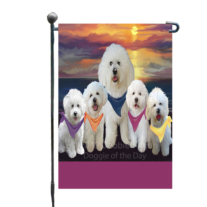 Personalized Family Sunset Portrait Bichon Frise Dogs Custom Garden Flags GFLG-DOTD-A60576