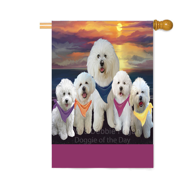 Personalized Family Sunset Portrait Bichon Frise Dogs Custom House Flag FLG-DOTD-A60632