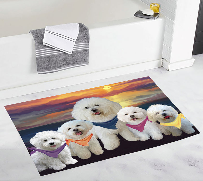 Family Sunset Portrait Bichon Frise Dogs Bath Mat