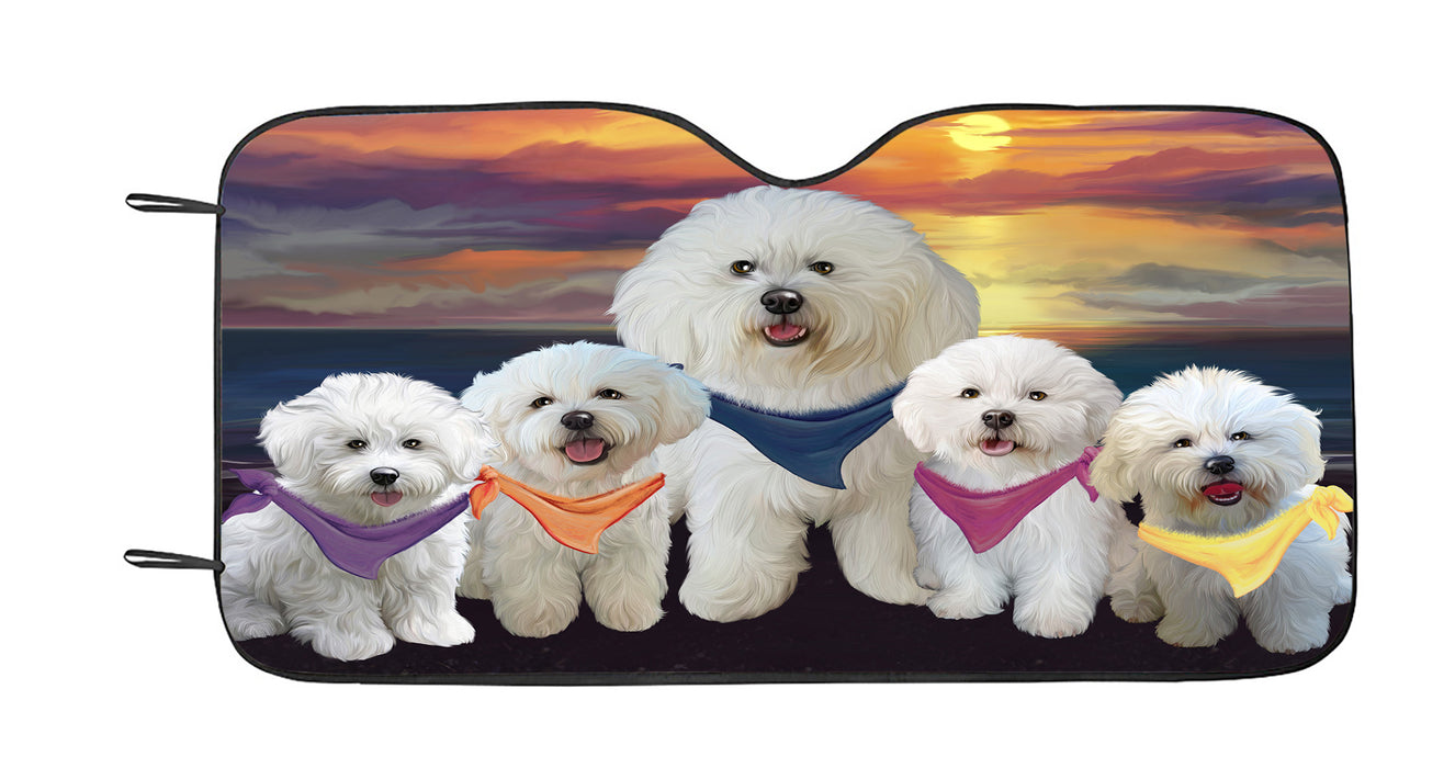Family Sunset Portrait Bichon Frise Dogs Car Sun Shade